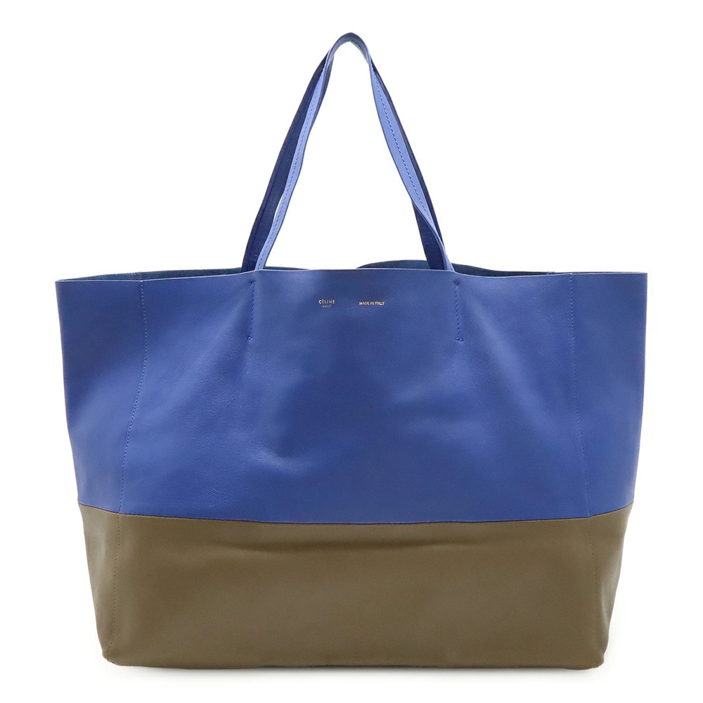 Celine Horizontal Cabas Tote Bag Shoulder Two Tone Leather Dark Brown Blue